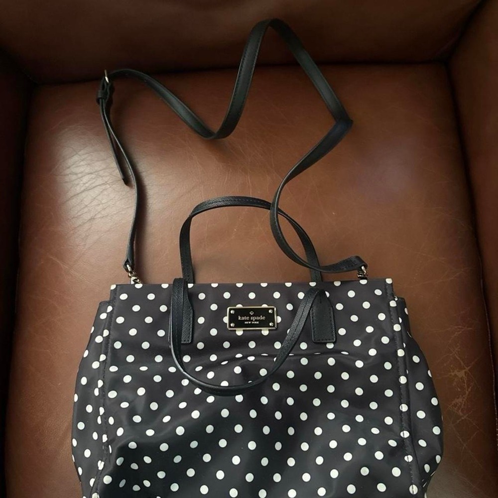 Kate Spade Black White Polka Dot Nylon Satchel Crossbody Bag PXRU4821 - Picture 2 of 3